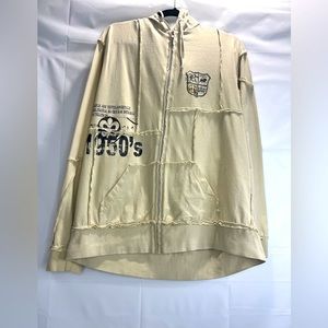 Report Collection Women’s Tan Distressed Long sleeve Hoodie. Zip up Size XL